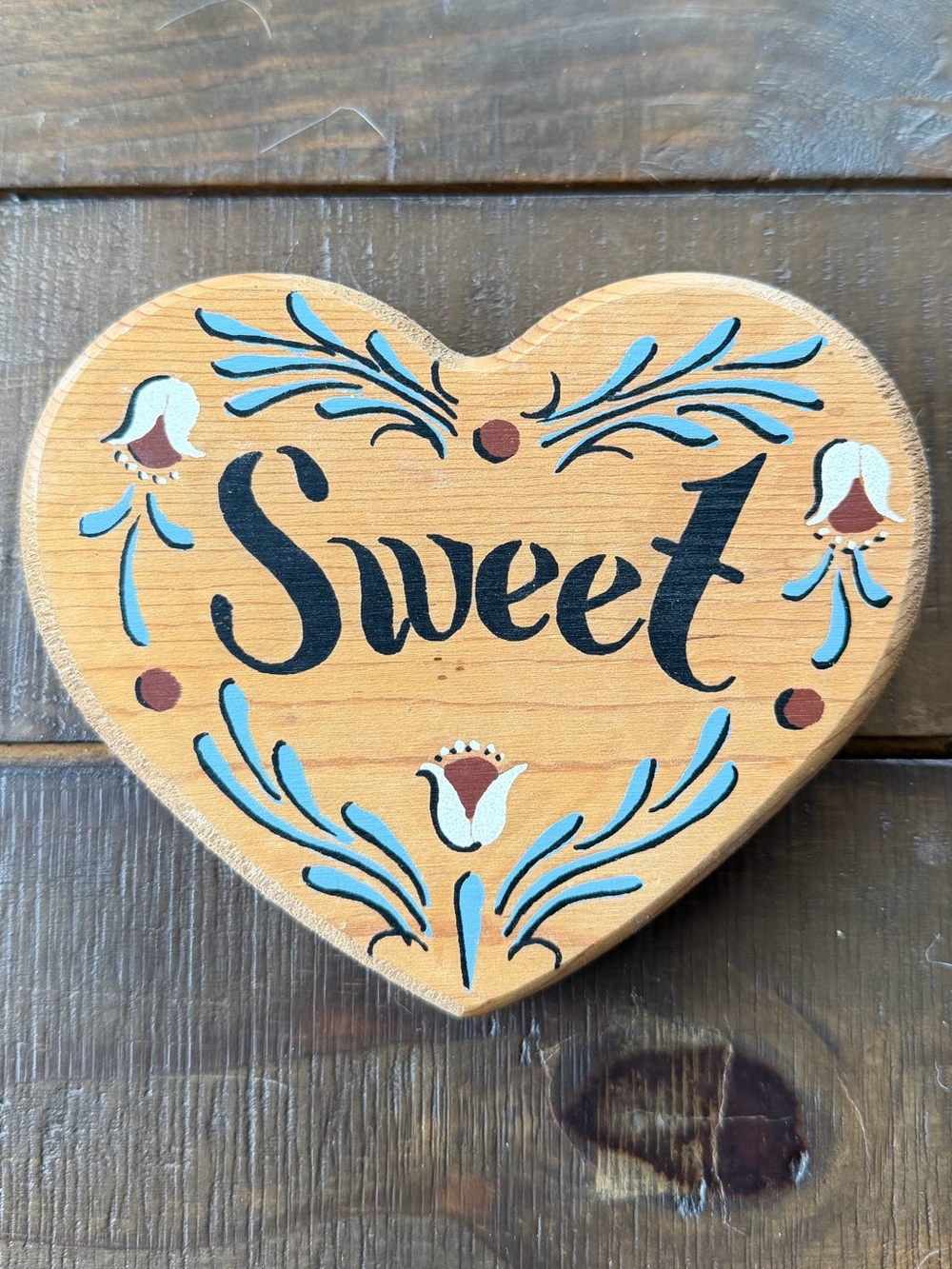 Vintage Folk Art Wooden Heart Wall Hanging Sweet Cottage Decor Rustic Decor